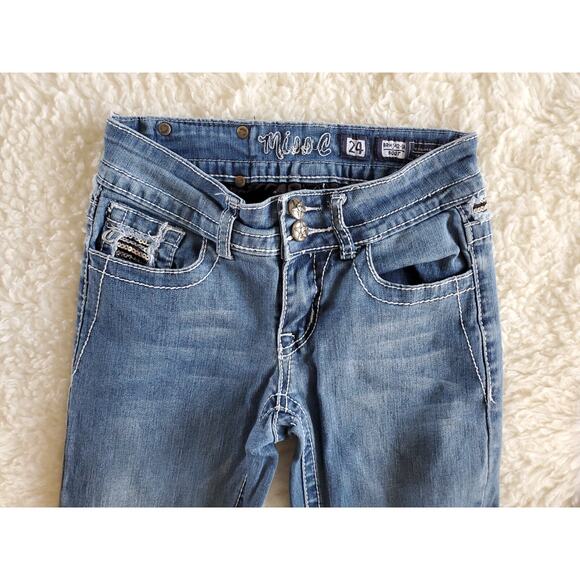 Miss C Women's Skinny Jeans Size 24x30 Blue Mid Rise Flap Pockets Stretch Sequin - Picture 5 of 10